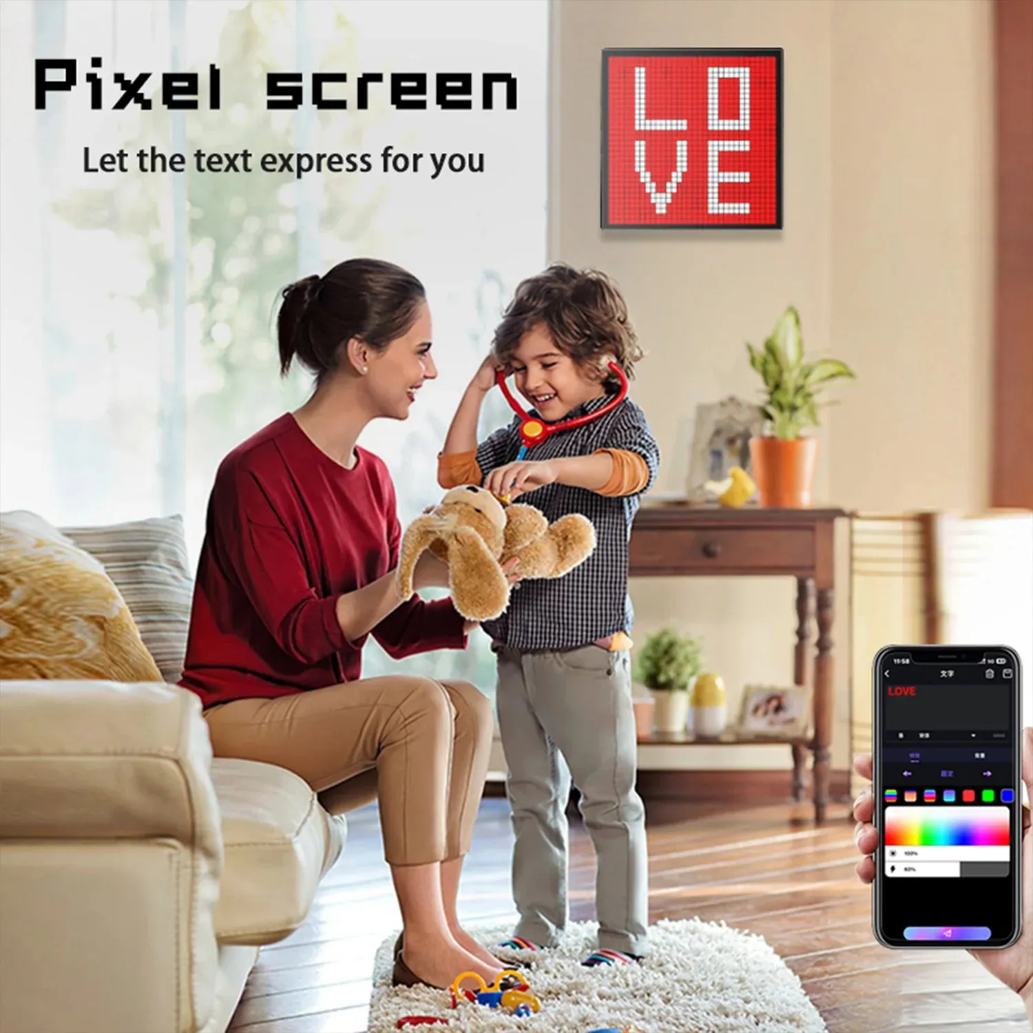 32x32 RGB USB Smart LED Matrix Pixel Display, Desktop Screen Text Car Sign, Window APP Control Graffiti Night Light for Home Room