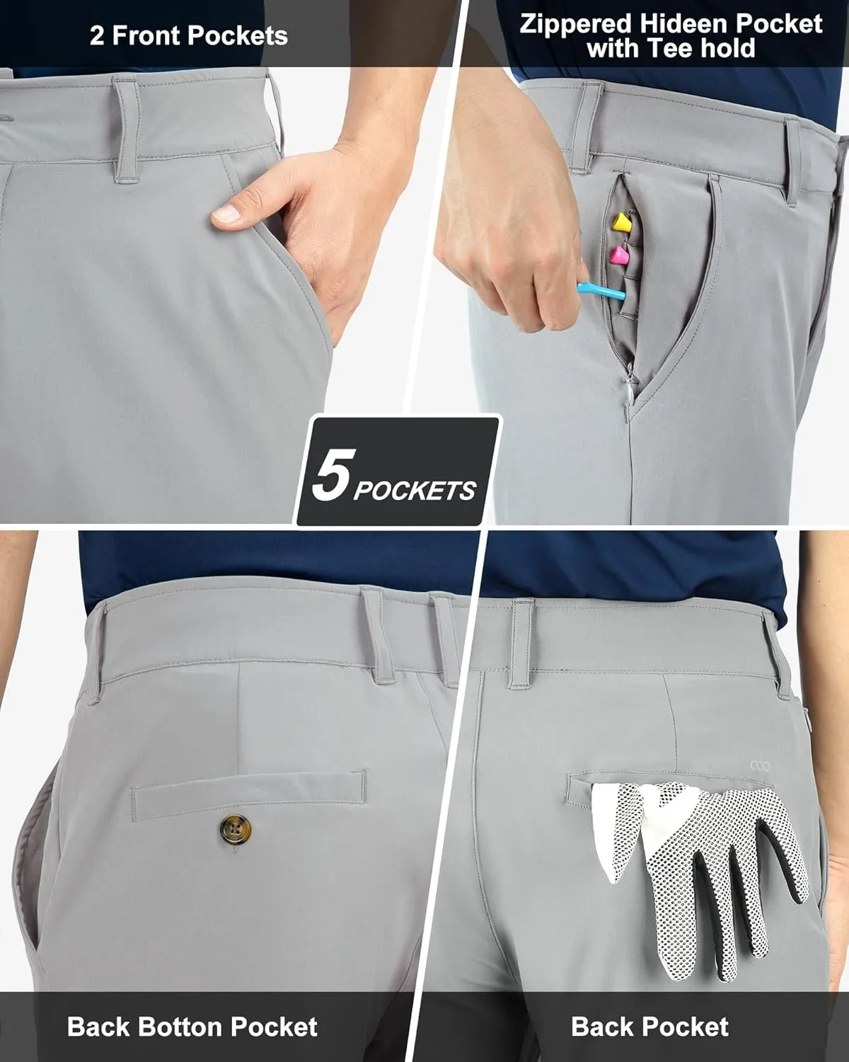 33,000ft Men's Golf Pants with 5 Pockets Classic-Fit Stretch Quick Dry Lightweight UPF 50  Hiking Pants