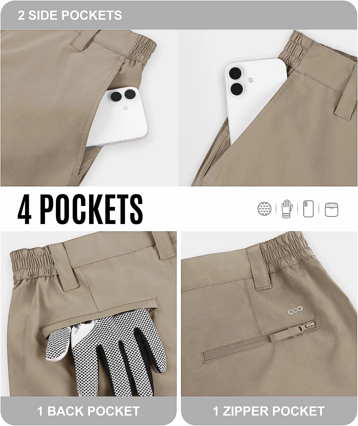 33,000ft Mens Golf Shorts 9 inch Inseam Quick Dry Elastic Waist Classic-Fit Drawstring Dress Shorts Hiking Fishing Business