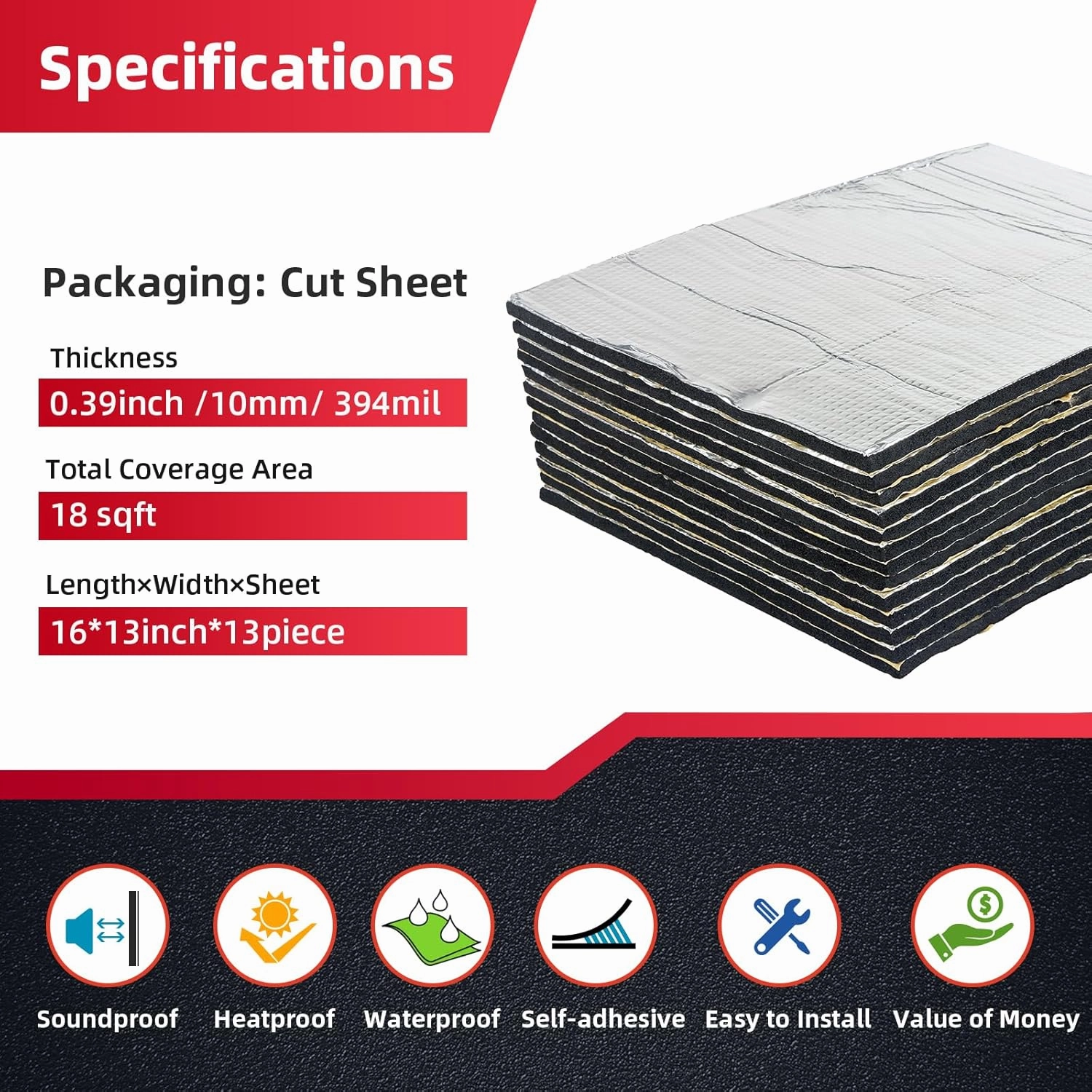 394mil 18sqft Thickened Car Sound Deadener Hood Firewall Heat Shield Insulation Pad Automotive Sound Deadening Mat Aluminum