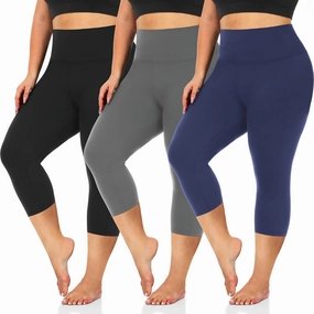 3 Pack Women's Plus Size Capri Leggings High Waist Tummy Control, Stretchy Yoga Workout Pants (XL-4X) - Spandex Elastic Fit