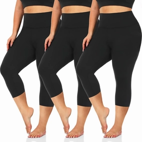 3 Pack Women's Plus Size Capri Leggings High Waist Tummy Control, Stretchy Yoga Workout Pants (XL-4X) - Spandex Elastic Fit