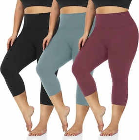 3 Pack Women's Plus Size Capri Leggings High Waist Tummy Control, Stretchy Yoga Workout Pants (XL-4X) - Spandex Elastic Fit