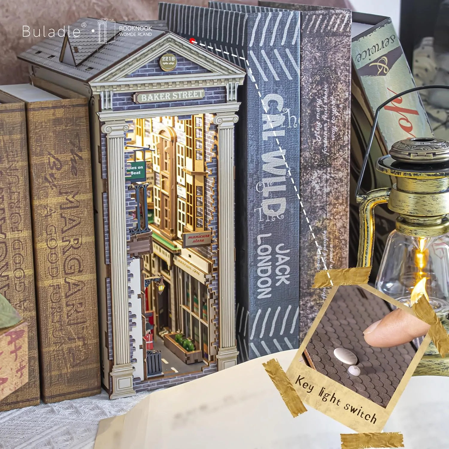3D Puzzle,DIY Miniature Dollhouse for Collectors and Bookshelf Decorations,DIY Book Nook Kit with Button Light