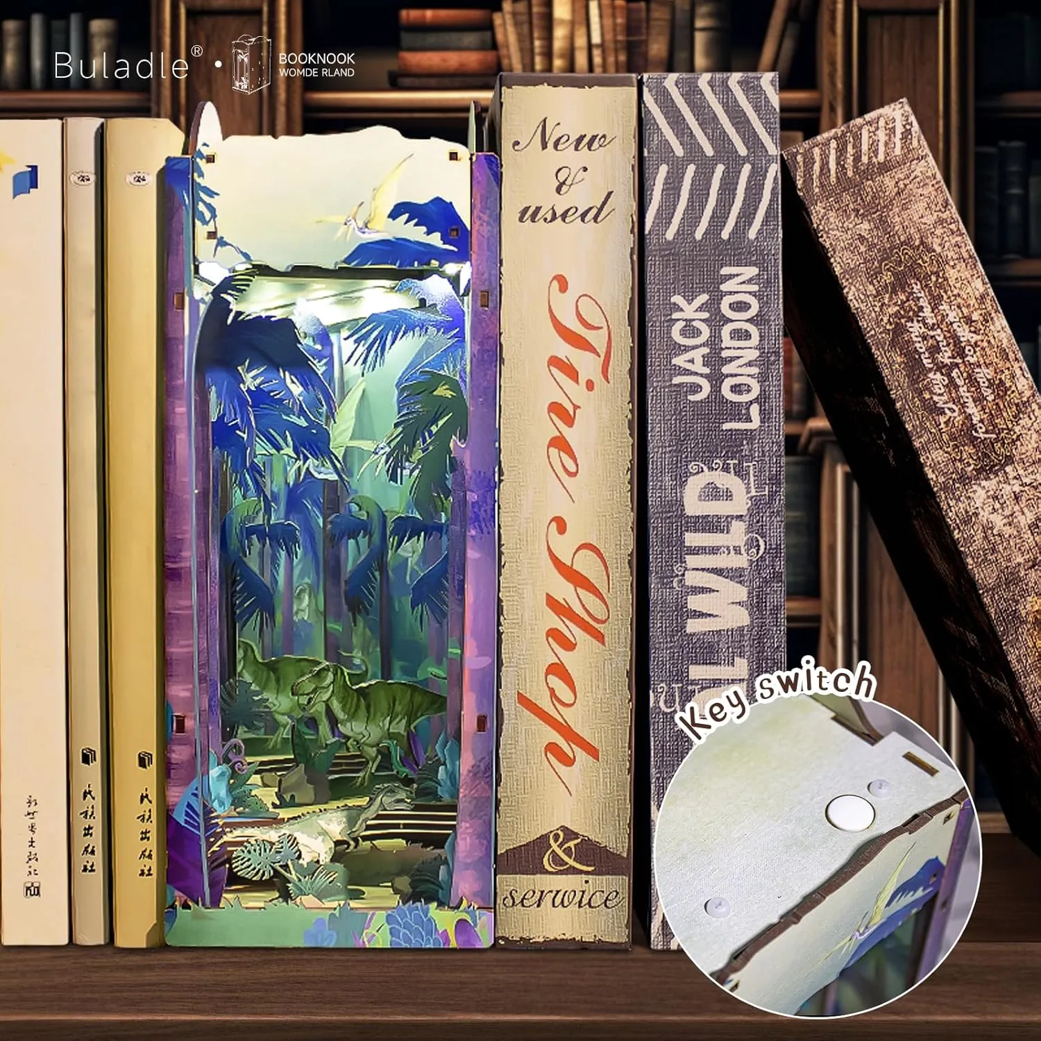3D Wooden Puzzle, DIY Book Nook Kits Miniature Dollhouse Bookend, Bookshelf Insert Assembled Kit, Build-Creativity Gift, Decorative Bookends (Forest World Epic Dragons)