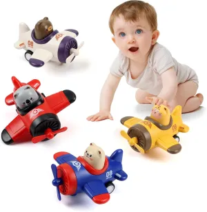 4 Pack Press and Go Toddler Car Toys Cute Animal Airplane Toy Cars Set First Birthday Gifts Boy Girl