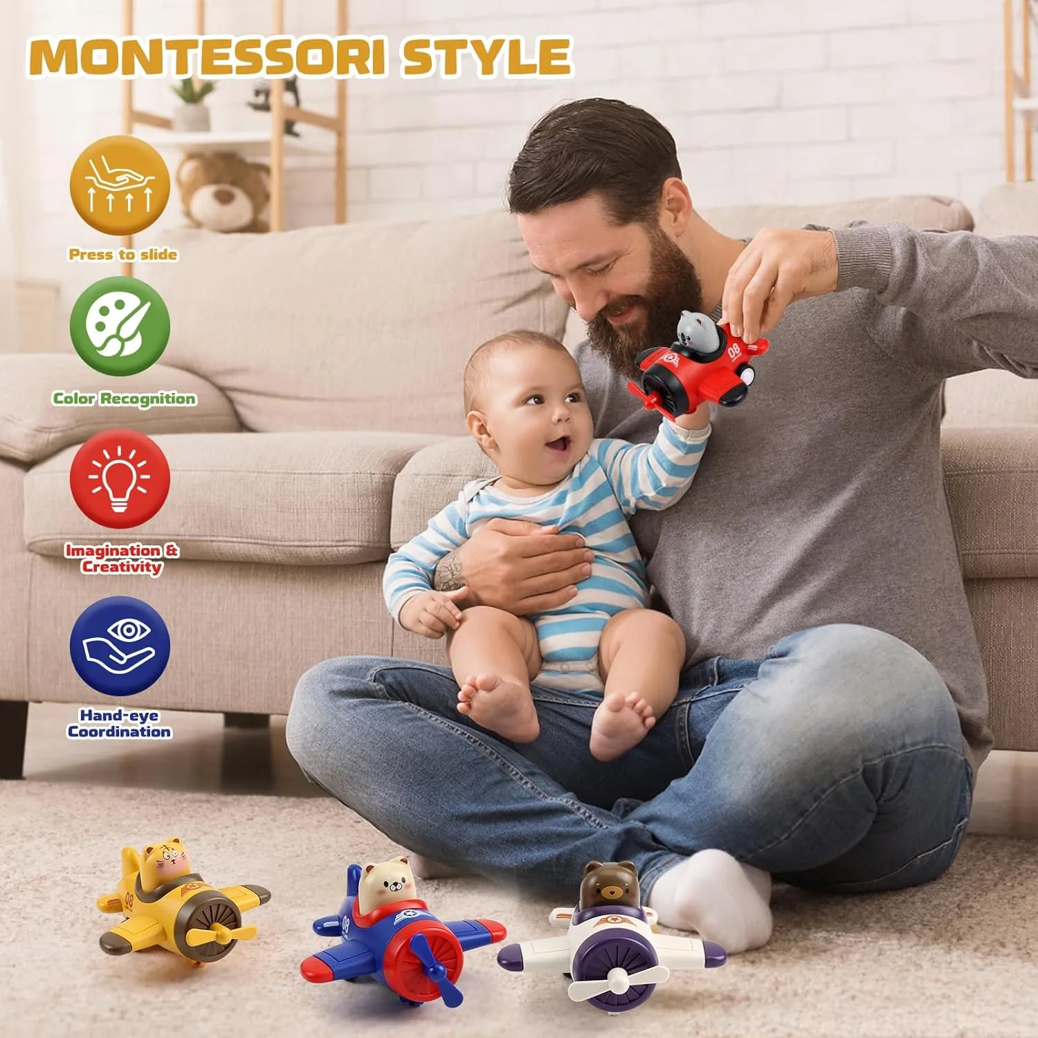 4 Pack Press and Go Toddler Car Toys Cute Animal Airplane Toy Cars Set First Birthday Gifts Boy Girl