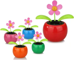 4 pcs Random Color Solar Powered Dancing Flower Plastic Solar Dancing Flowers Shaking Head Car Office Desk Decoration