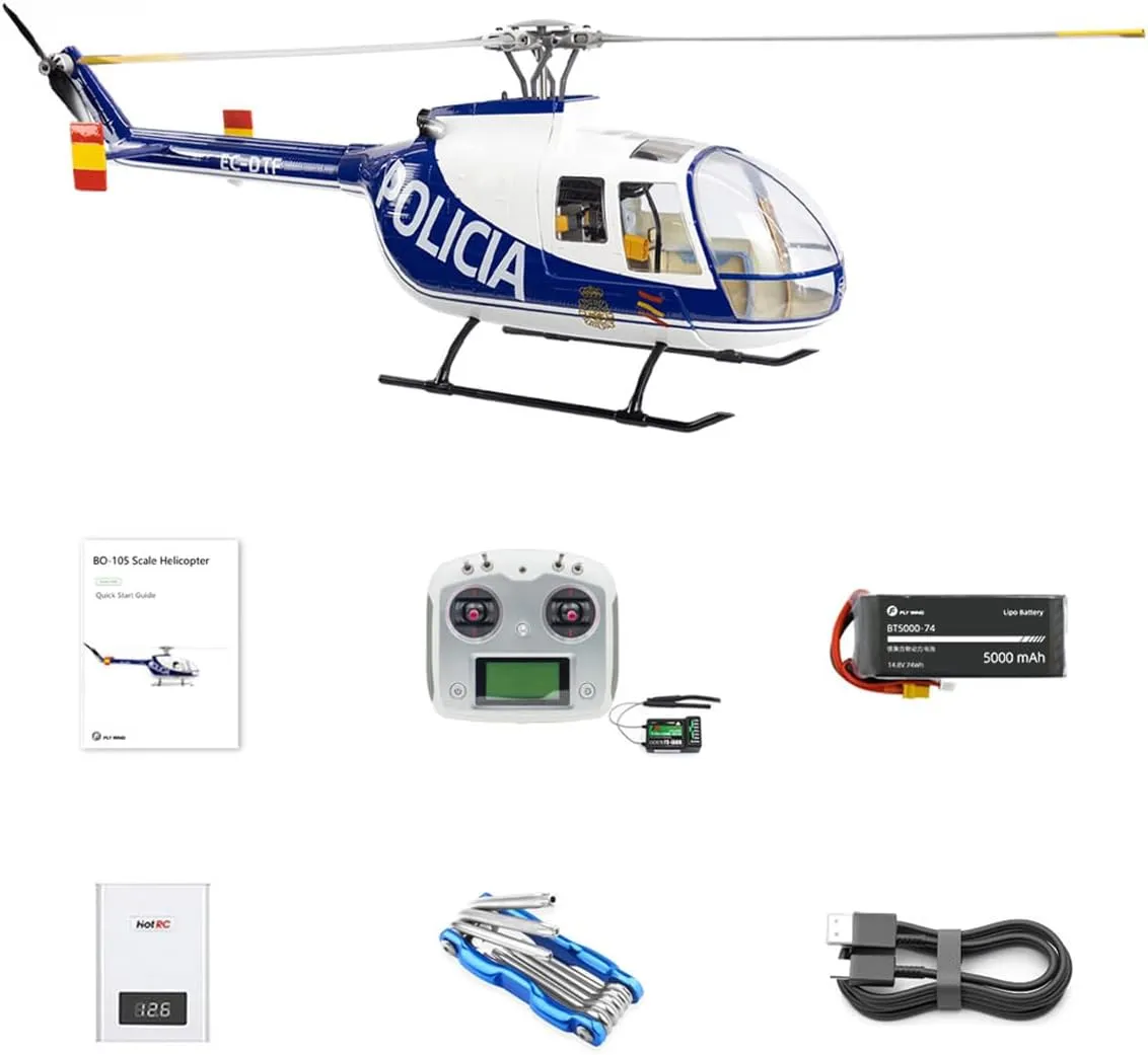 470 Size RC Helicopter, BO105 2.4G 6CH Remote Control Military Helicopter with H1 Flight Controller, 3D/6G Model, 20Minutes Flight Time (RTF Version/Police Paint)