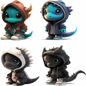 4pcs Cartoon Cool Dragon Figurines, Cute Baby Dragon Ornament Mini Dinosaur Sculpture Decorations for Home Office Desk Garden Decor (Set of 4)