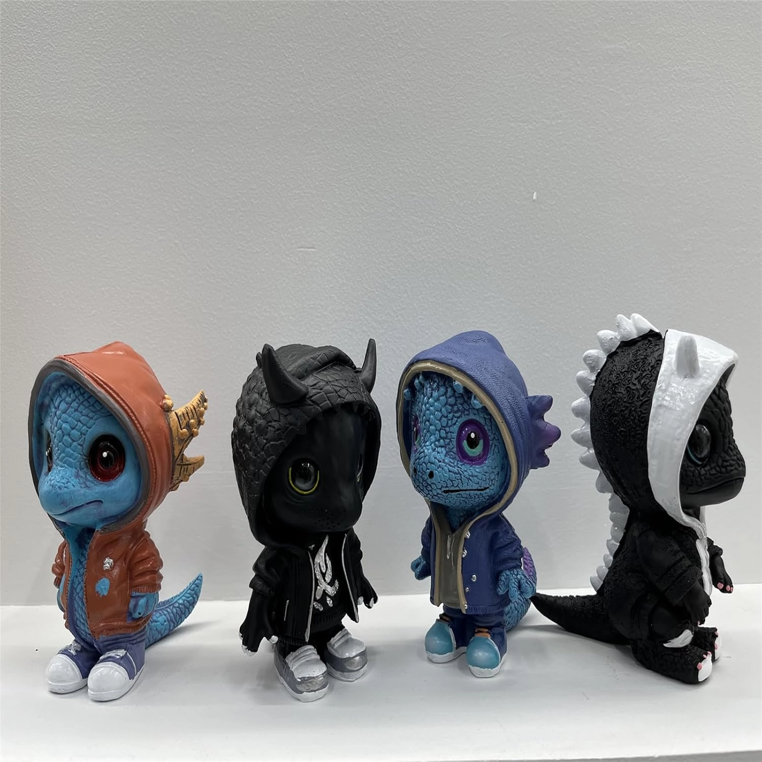 4pcs Cartoon Cool Dragon Figurines, Cute Baby Dragon Ornament Mini Dinosaur Sculpture Decorations for Home Office Desk Garden Decor (Set of 4)