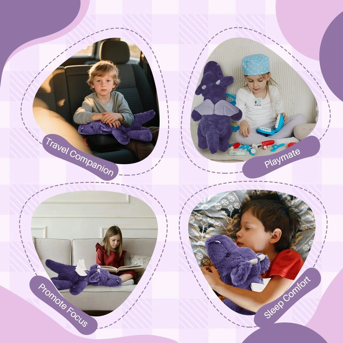 4Pounds Dragon Stuffed Animal 23.6" Weighted Stuffed Animals Soft Giant Purple Plush Toy Weighted Dragon Stuffy Plushies Sleeping Pillow for Kids Baby Birthday Gifts