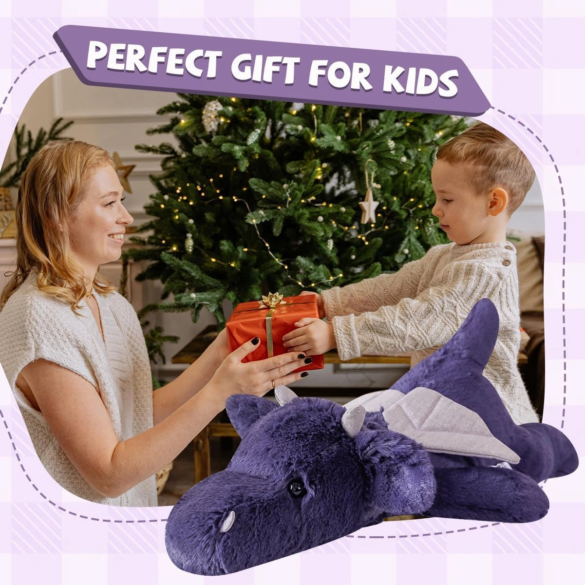 4Pounds Dragon Stuffed Animal 23.6" Weighted Stuffed Animals Soft Giant Purple Plush Toy Weighted Dragon Stuffy Plushies Sleeping Pillow for Kids Baby Birthday Gifts