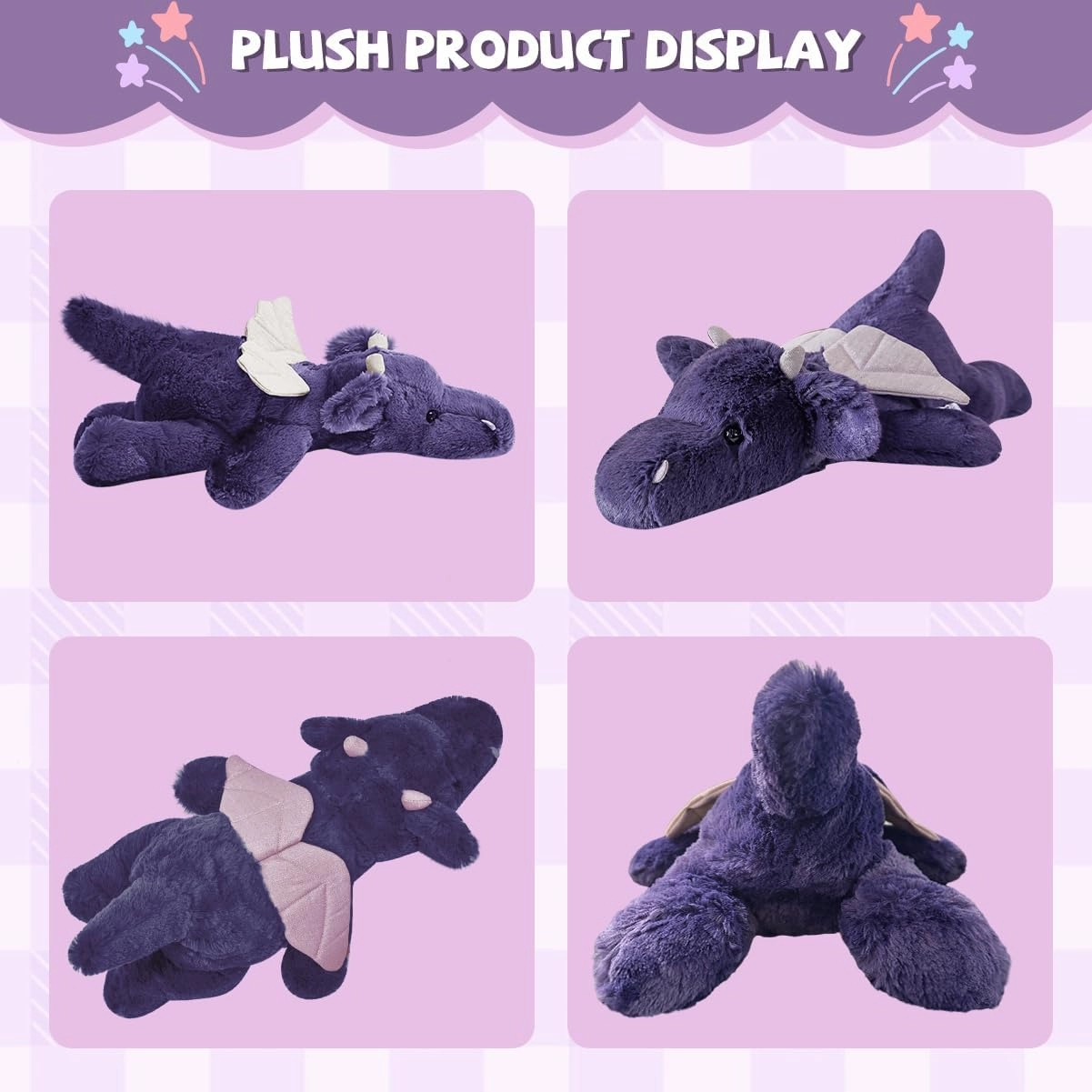 4Pounds Dragon Stuffed Animal 23.6" Weighted Stuffed Animals Soft Giant Purple Plush Toy Weighted Dragon Stuffy Plushies Sleeping Pillow for Kids Baby Birthday Gifts