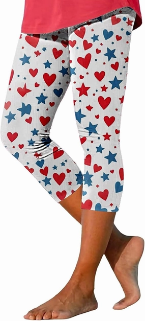 4th of July Capri Leggings for Women Summer Comfy Trendy High Waist Yoga Capris American Flag Patriotic Gym Pants