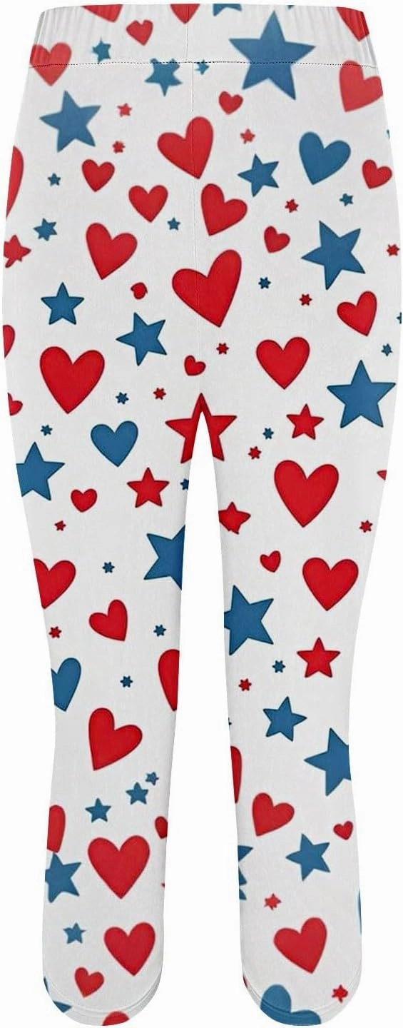4th of July Capri Leggings for Women Summer Comfy Trendy High Waist Yoga Capris American Flag Patriotic Gym Pants