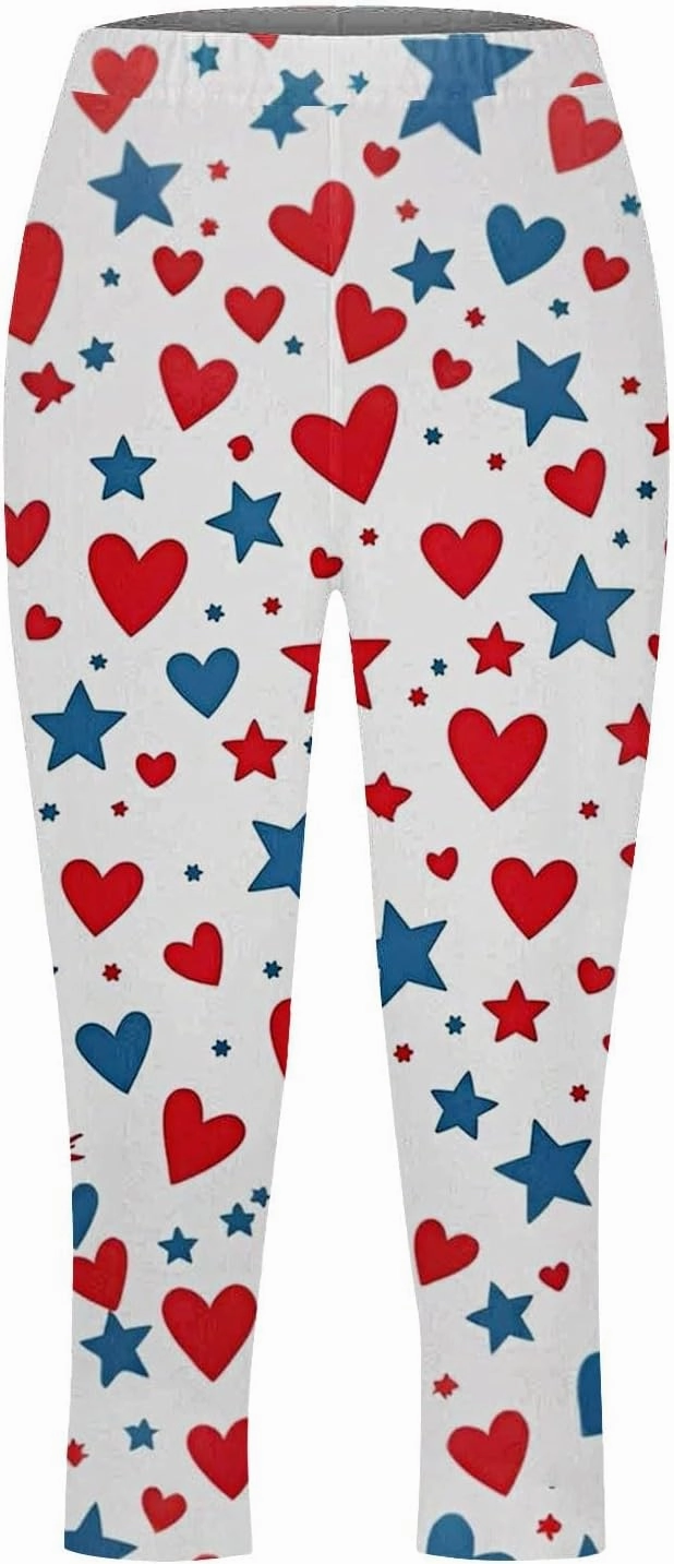 4th of July Capri Leggings for Women Summer Comfy Trendy High Waist Yoga Capris American Flag Patriotic Gym Pants