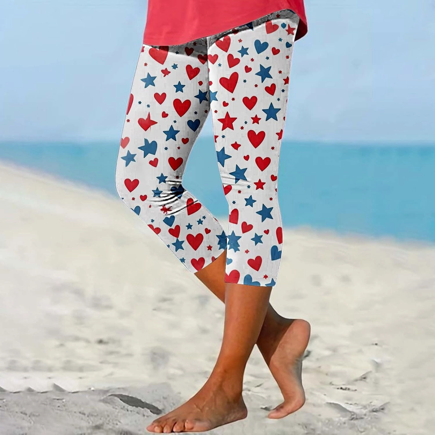 4th of July Capri Leggings for Women Summer Comfy Trendy High Waist Yoga Capris American Flag Patriotic Gym Pants