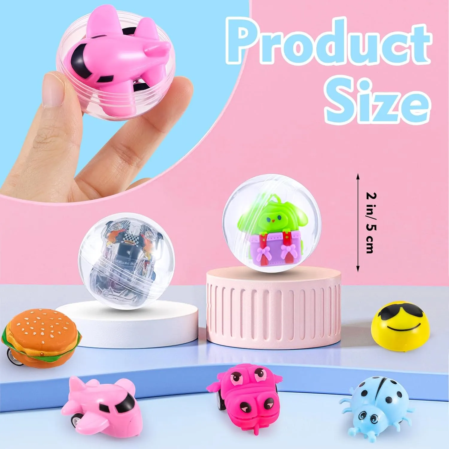 50 PCS Gumball Capsules Toy 2 Inches Contain Filled Pull Back Cars for Claw Machine for Kindergarten Gift Capsules Vending Machine Easter Basket Stuffers (Style 1)