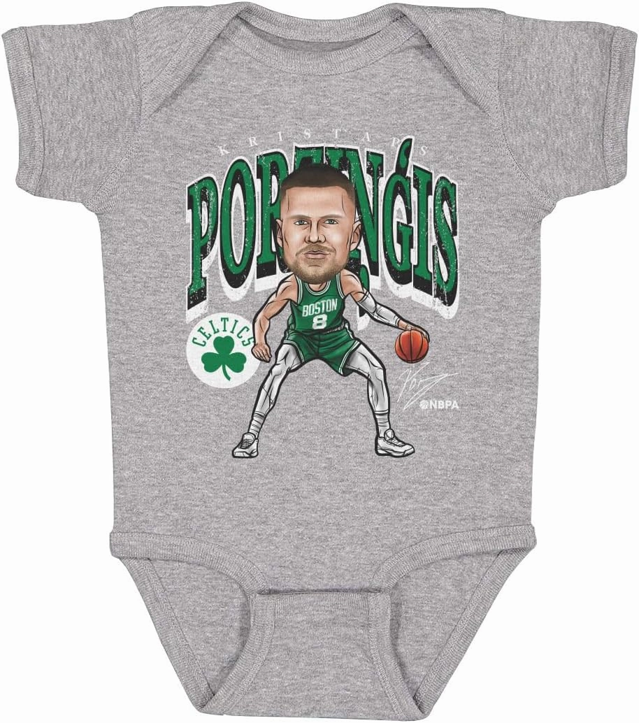 500 LEVEL Kristaps Porzingis Boston Celtics One-Piece Infant Bodysuit - Kristaps Porzingis Boston Celtics Cartoon WHT