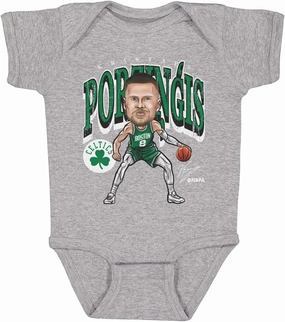 500 LEVEL Kristaps Porzingis Boston Celtics One-Piece Infant Bodysuit - Kristaps Porzingis Boston Celtics Cartoon WHT