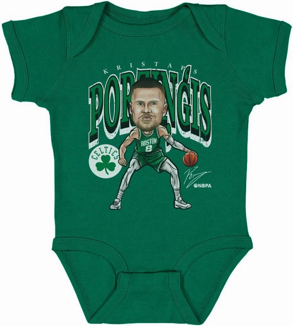 500 LEVEL Kristaps Porzingis Boston Celtics One-Piece Infant Bodysuit - Kristaps Porzingis Boston Celtics Cartoon WHT