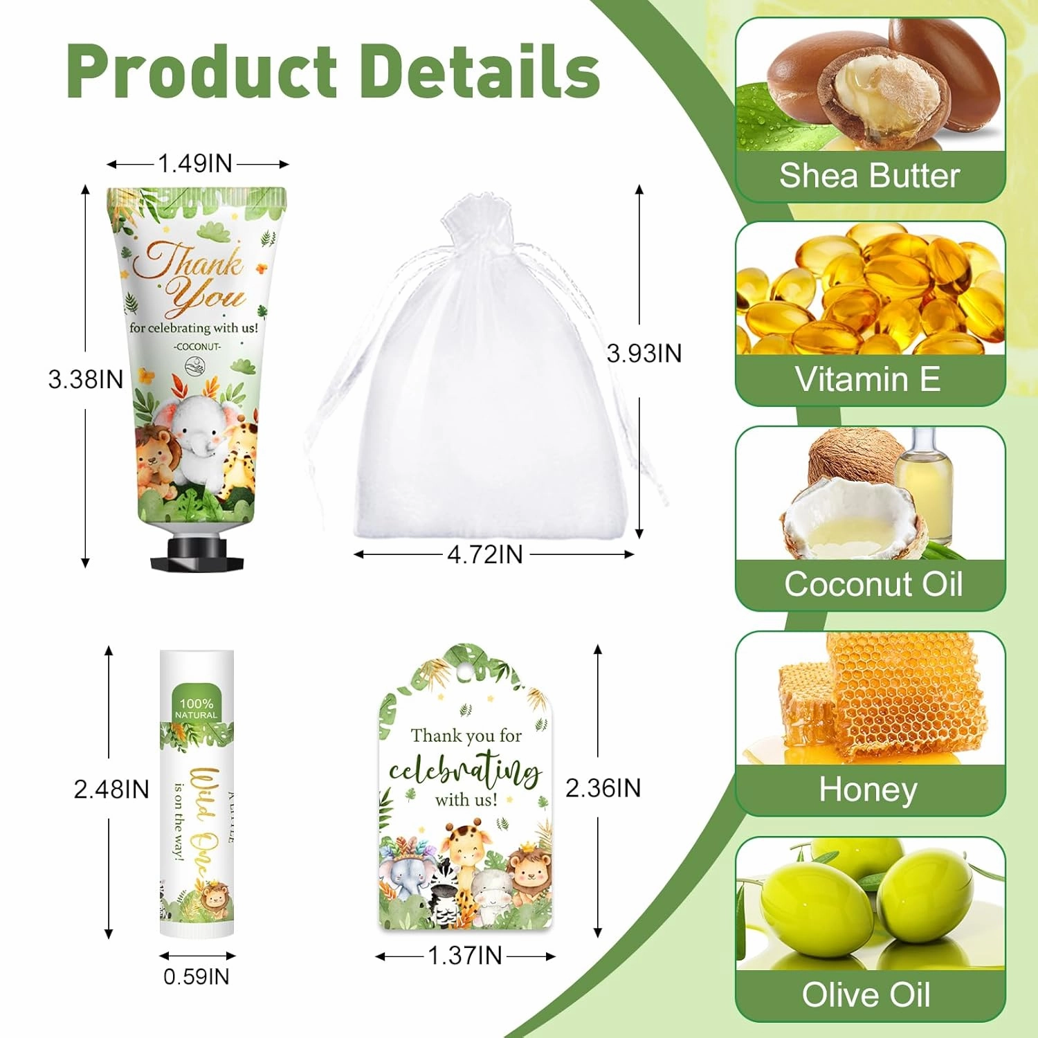 50 Pack Bulk Hand Cream and Bulk Lip Balm Gifts Sets, Baby Shower Favors and Bridal Shower Favors for Guests with Thank You Card and Organza Gift Bags, Birthday Gifts, Appreciation Gifts (Animal)