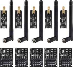 5pcs NRF24L01 PA LNA RF Transceiver Module with SMA Antenna 2.4 GHz 1100m   5pcs NRF24L01 Wireless Module with Breakout Adapter On-Board 3.3V Regulator for Arduino