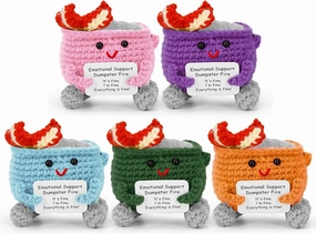 5PCS Emotional Support Dumpster, Cute Handmade Crochet Dumpster Fire Positive Crochet Inspirational Birthday Gift for Coworkers Women Men Friend Funny Desk Decor
