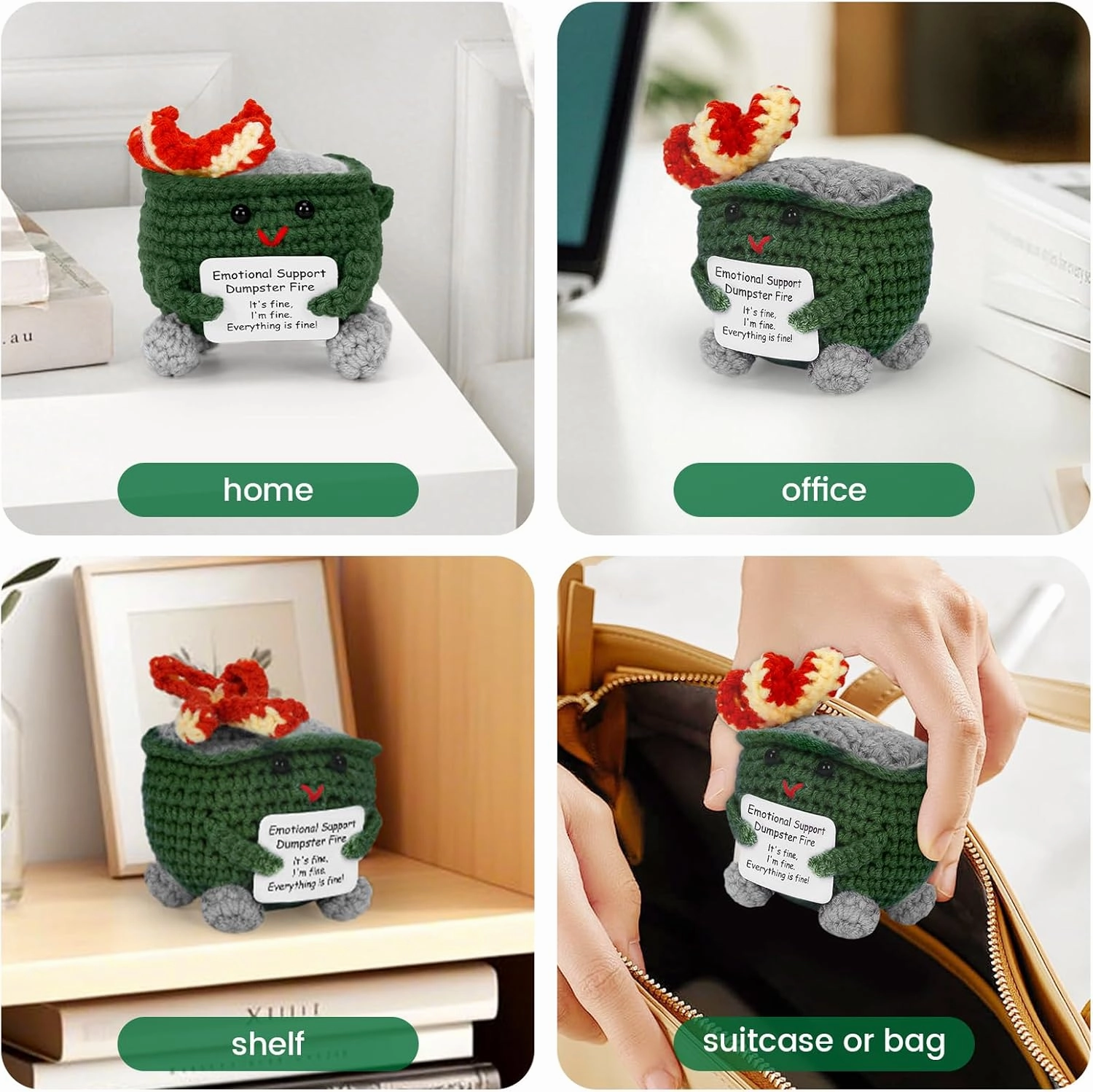 5PCS Emotional Support Dumpster, Cute Handmade Crochet Dumpster Fire Positive Crochet Inspirational Birthday Gift for Coworkers Women Men Friend Funny Desk Decor