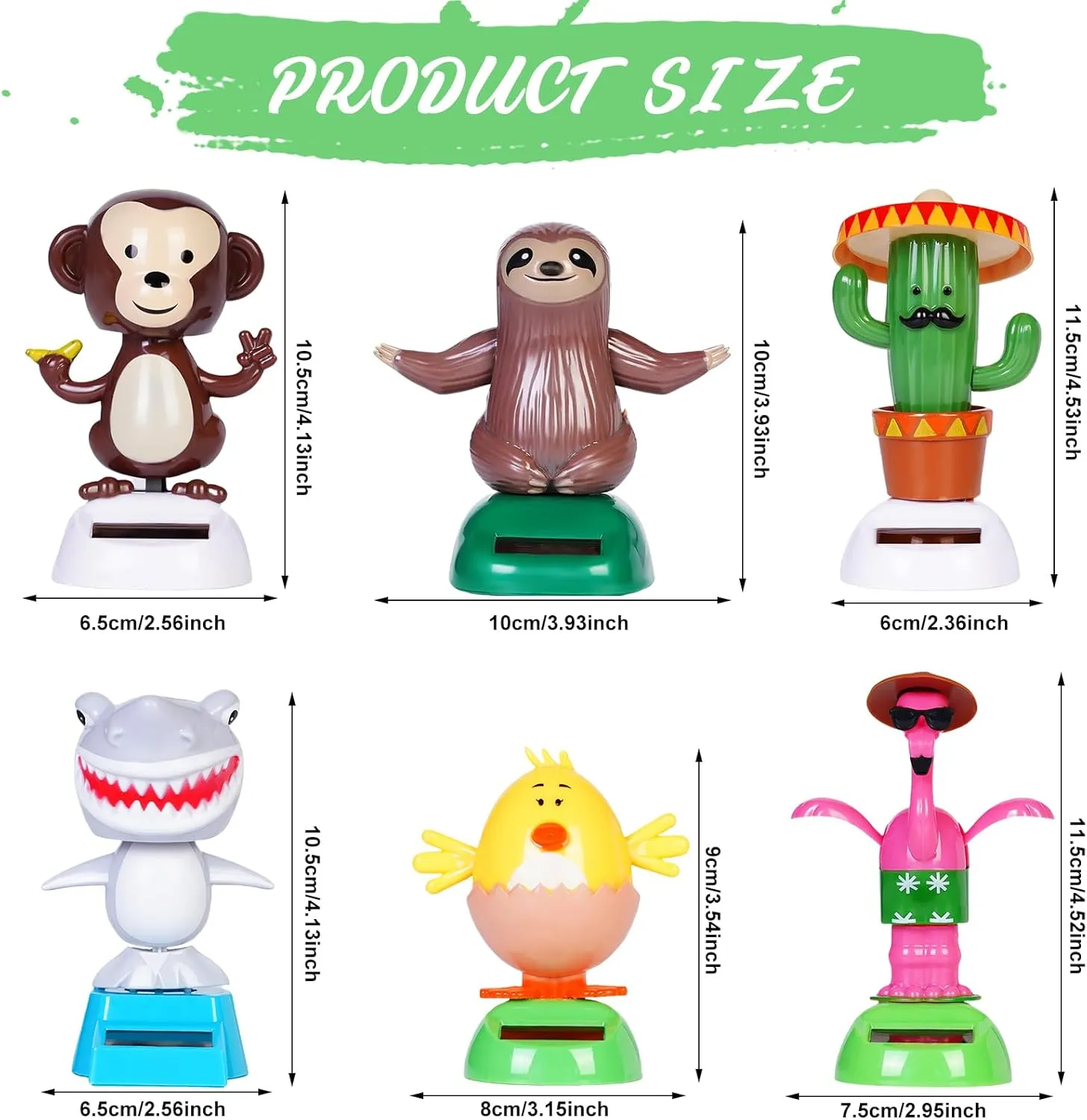 6 Pcs Dancing Monkey Toy Solar Powered Dancing Animal Dolls Swinging Animated Bobble Dancer Window Sun Catcher Car Decor Portable Suncatchers,Hen Shark Flamingo Cactu Home Car Ornament Toys Gifts