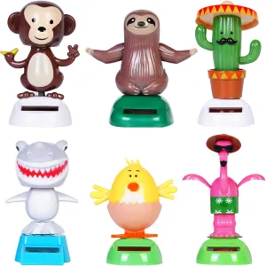 6 Pcs Dancing Monkey Toy Solar Powered Dancing Animal Dolls Swinging Animated Bobble Dancer Window Sun Catcher Car Decor Portable Suncatchers,Hen Shark Flamingo Cactu Home Car Ornament Toys Gifts