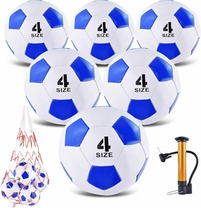 6 Pack Classic deflated Soccer Balls Size 3/4/5 with Pump and Mesh Bag for Indoor Outdoor Lawn Game Training Practice Bulk Sport Gift for Teens Adults