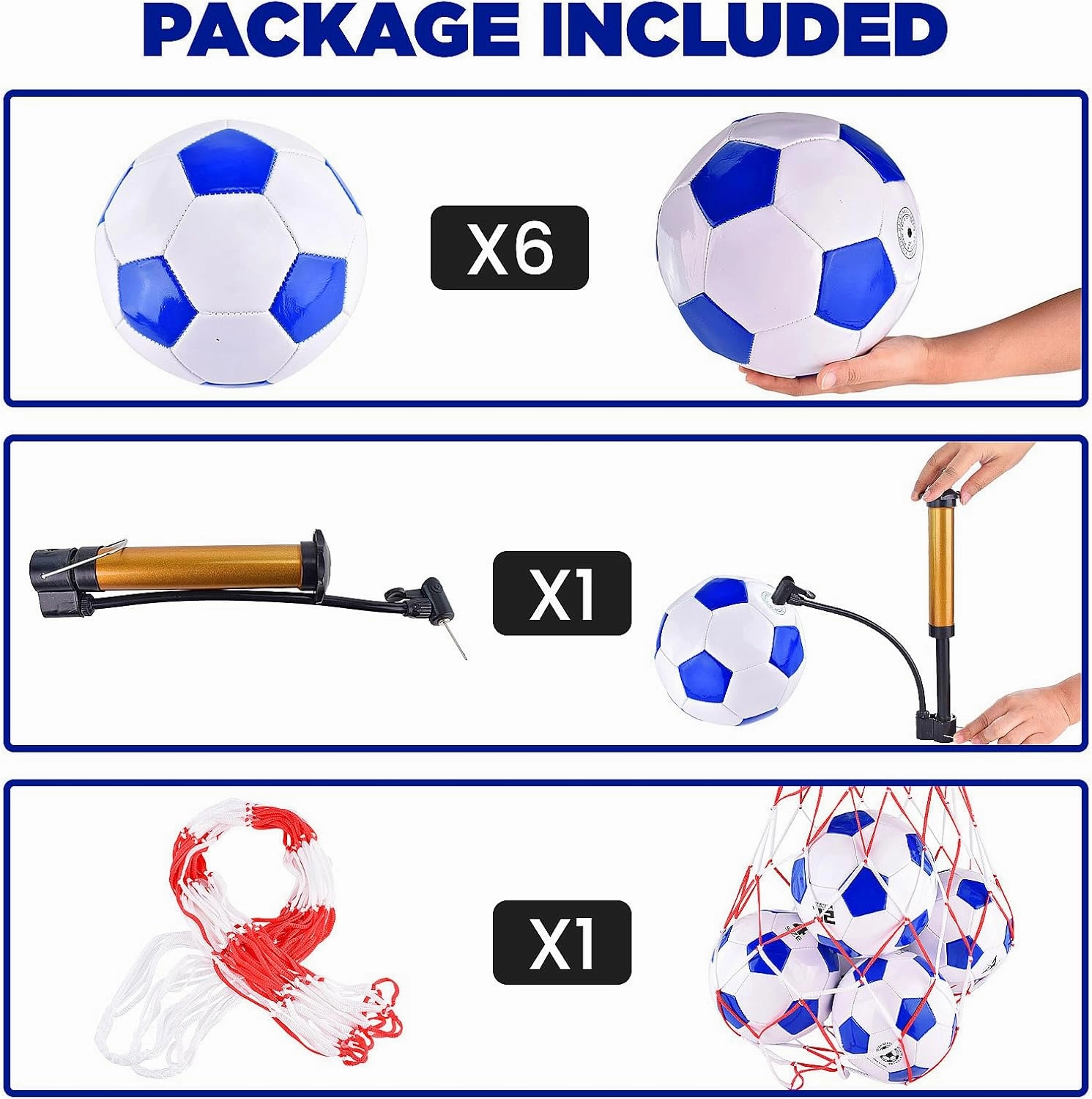 6 Pack Classic deflated Soccer Balls Size 3/4/5 with Pump and Mesh Bag for Indoor Outdoor Lawn Game Training Practice Bulk Sport Gift for Teens Adults