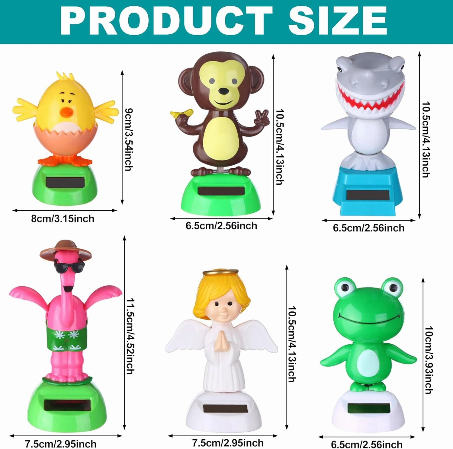 6 Pcs Solar Powered Dancing Animal Dolls Swinging Animated Bobble Dancer Window Sun Catcher Car Decor Portable Suncatchers,Frog Angel Shark Flamingo Home Car Ornament Kids Toys Gifts