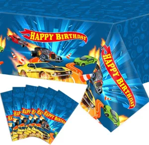 6Pieces Hot Car Themed Plastic Tablecloth Hot Race Car Birthday Party Plastic Table Covers for Kids Boys Racing Car Birthday Baby Shower Party Decorations Supplies 54X108inch