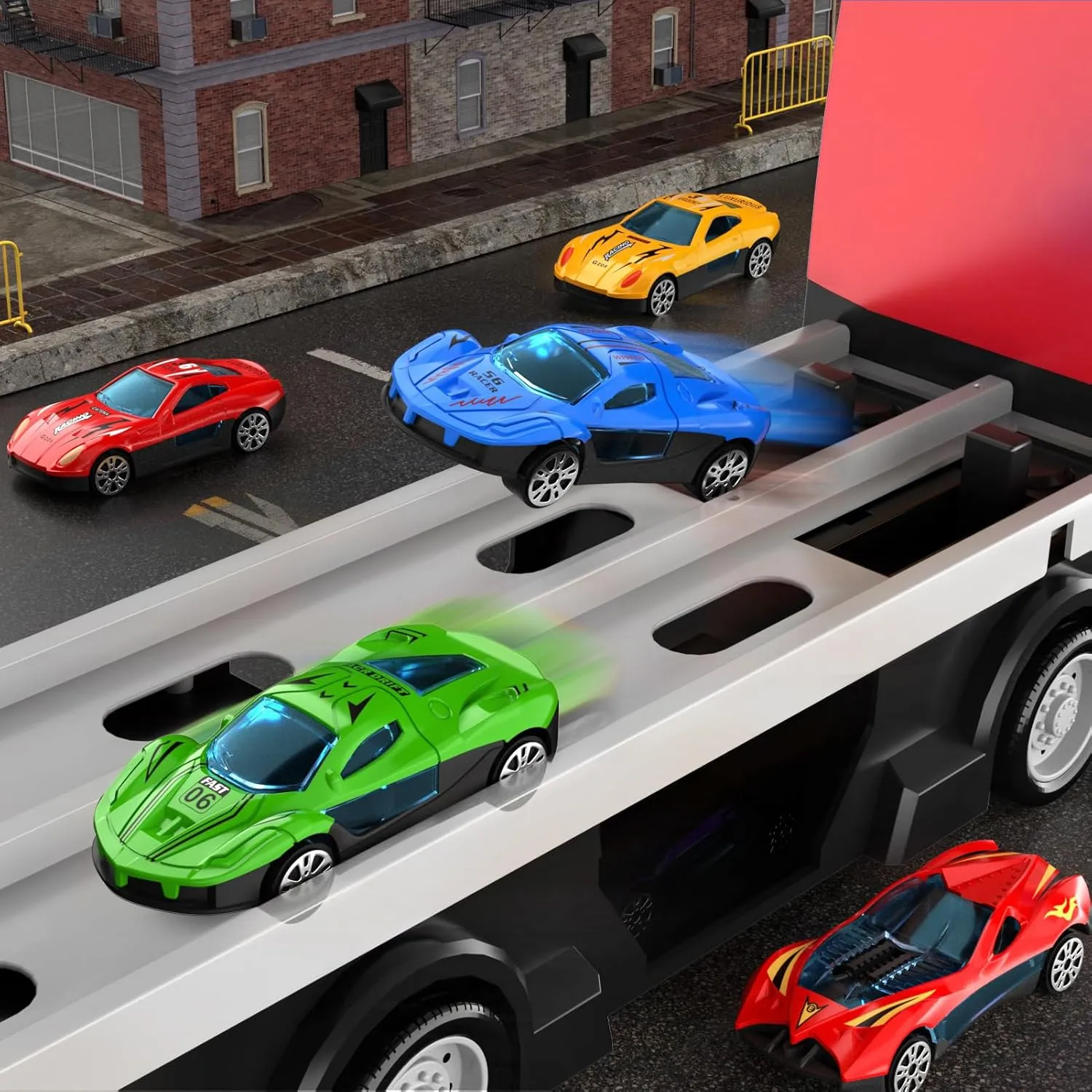 78-Inch Cars Trucks Toys for Toddler 1-3 2-4 3-5 4-7 Years Old Boys Kids, Transport Truck Toys with 24 Pcs Die-Cast Cars, Toys Gifts for 3 4 5 6 Year Old Boys, Toddler Boy Toys Ages 3-5 4-7