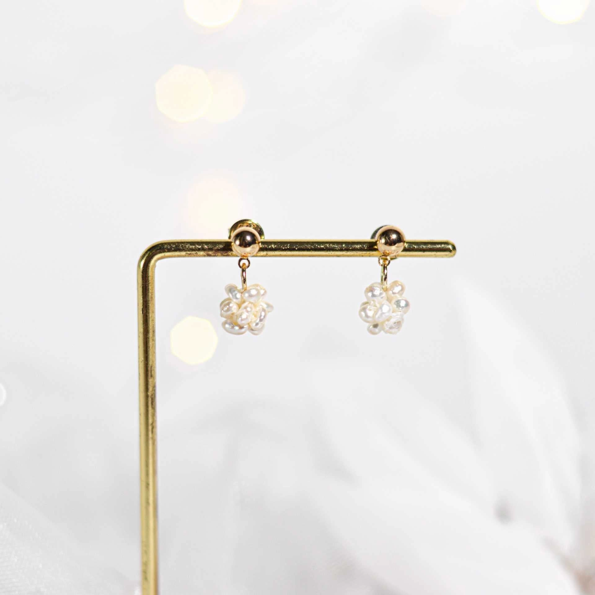 8 mm white pearl ball yellow gold plated ball stud earrings