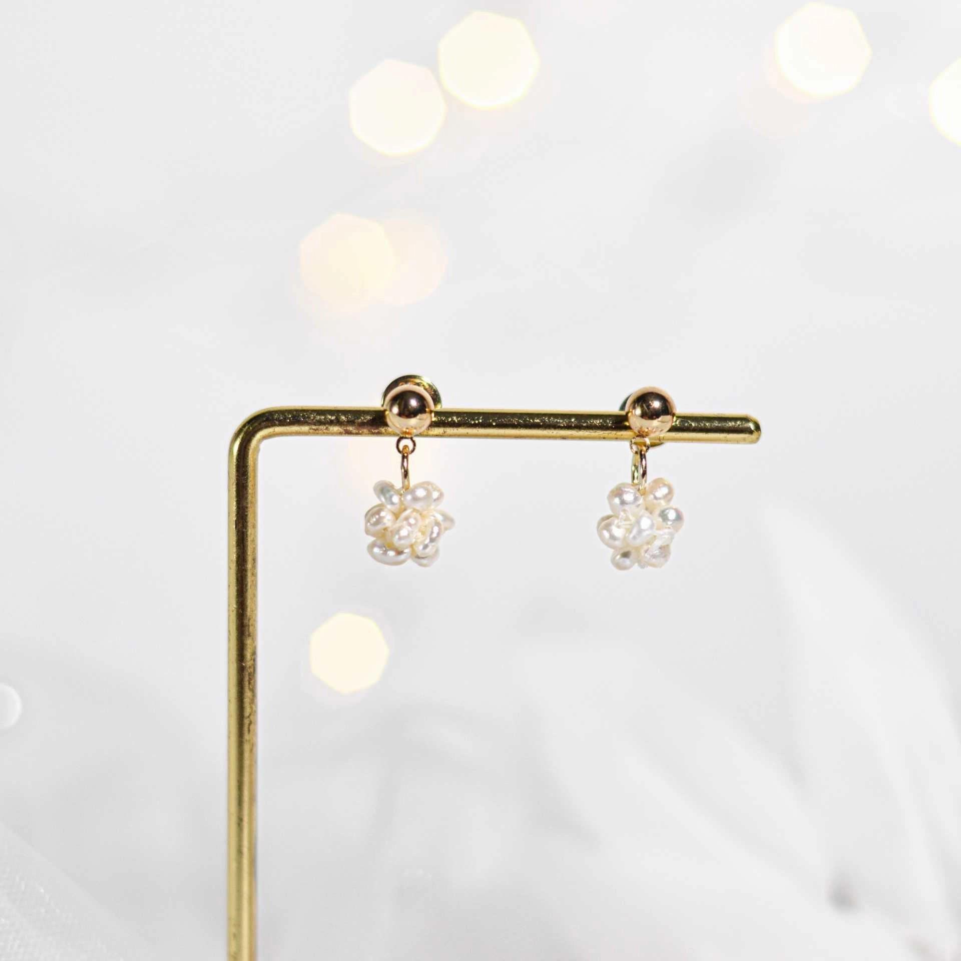 8 mm white pearl ball yellow gold plated ball stud earrings