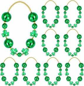 8 Pcs 36'' St. Patrick's Day Jumbo Ball Beads Necklaces Set Green Jumbo Shamrock Ball Round Bead Necklace Bundle for Irish Holiday Party Costume Accessories
