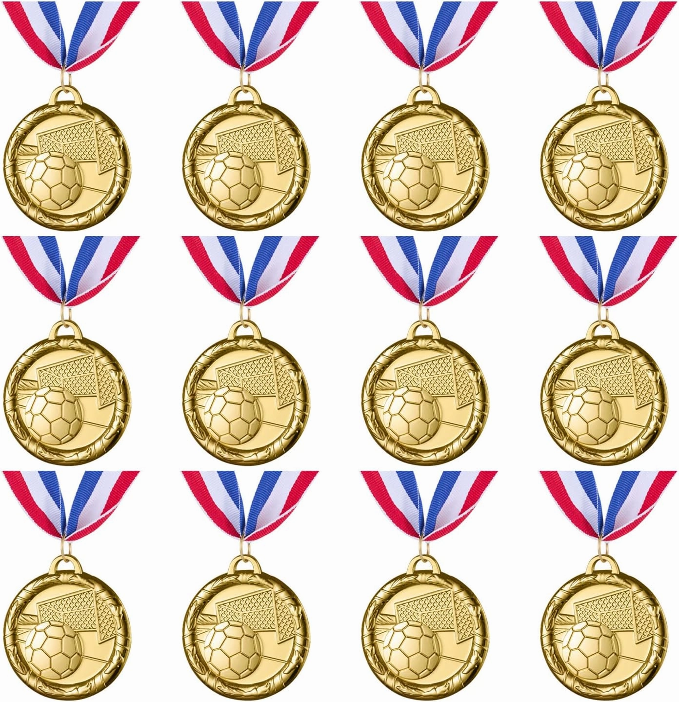 Abaokai 12 Pieces Soccer Medals for Awards for Kids and Adults, Gold Award Medals Set - Metal Olympic Style for Kid’s Sports Soccer Games and Prizes Awards, Party Favors, 2 Inches