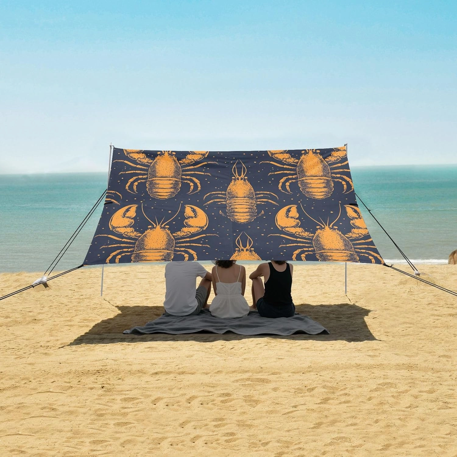Abstract Lobster Beach Camping Tent Sun Shelter for Whole Family, Cute Beach Shade Canopy with UPF50  UV Protection,Easy Set Up and Carry,Outdoor Shade for Trips, Fishing, Backyard Fun Picnics