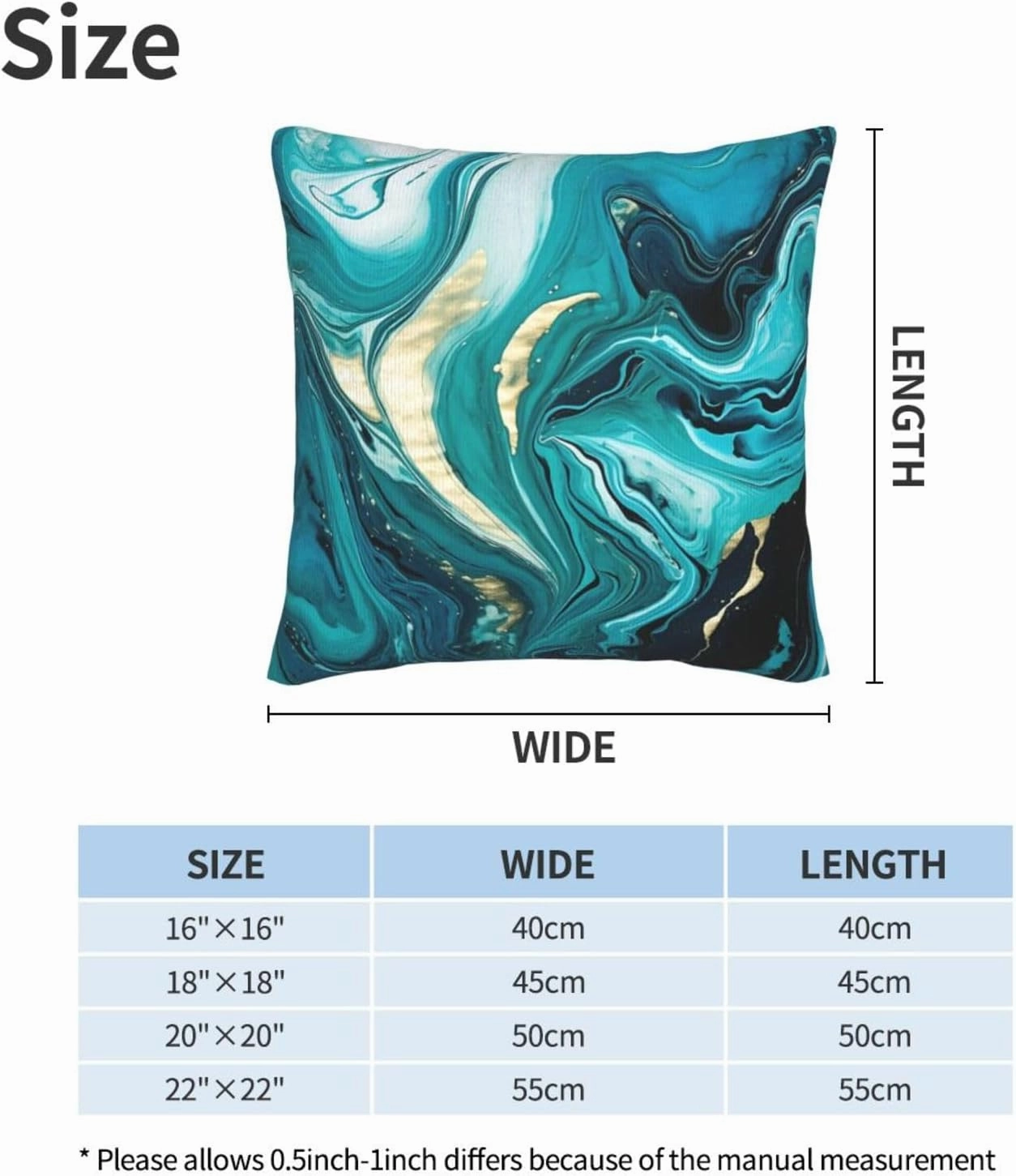 Abstract Teal Blue Marble Print Throw Pillow Covers 20x20 Inch Soft Square Cushion Covers for Couch Sofa Bedroom Living Room Decor Set of 2 Decorative Pillowcase