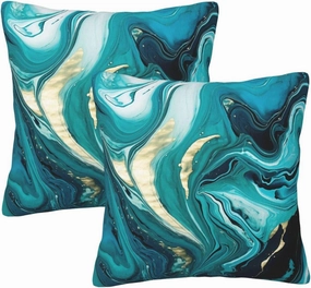 Abstract Teal Blue Marble Print Throw Pillow Covers 20x20 Inch Soft Square Cushion Covers for Couch Sofa Bedroom Living Room Decor Set of 2 Decorative Pillowcase