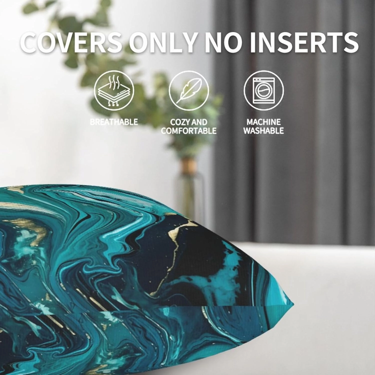 Abstract Teal Blue Marble Print Throw Pillow Covers 20x20 Inch Soft Square Cushion Covers for Couch Sofa Bedroom Living Room Decor Set of 2 Decorative Pillowcase