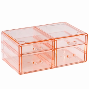 Acrylic Pink Jewelry Box Organizer With 4 Drawers,Rectangular Brightroom Storage Bins Plastic Desk Organizers,Stackable Makeup Drawer Suitable for Office,School,Home Stackable Organizer Bins,Pack of 1