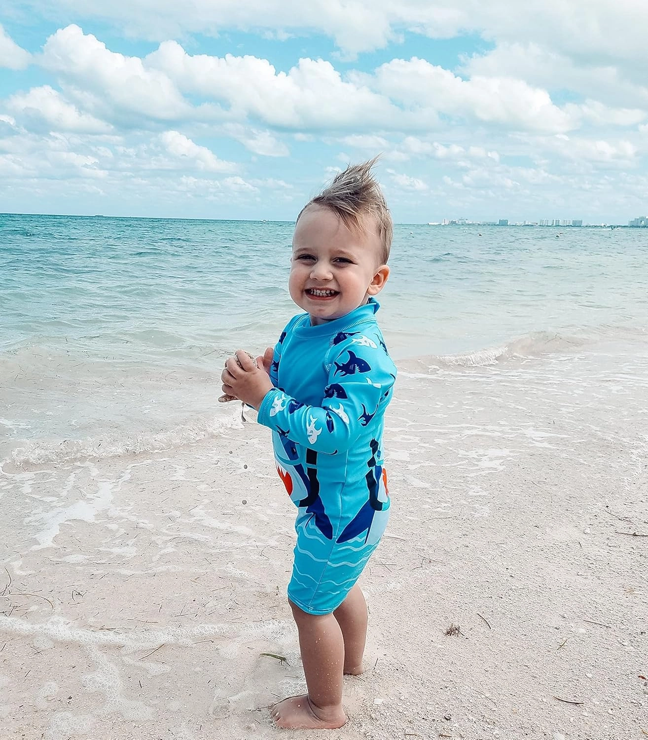 ADUKIDE Baby Boys Swimsuit Summer Beach Rash Guard Swimwear One Piece Sunsuit with Sun Hat 3-24 Months