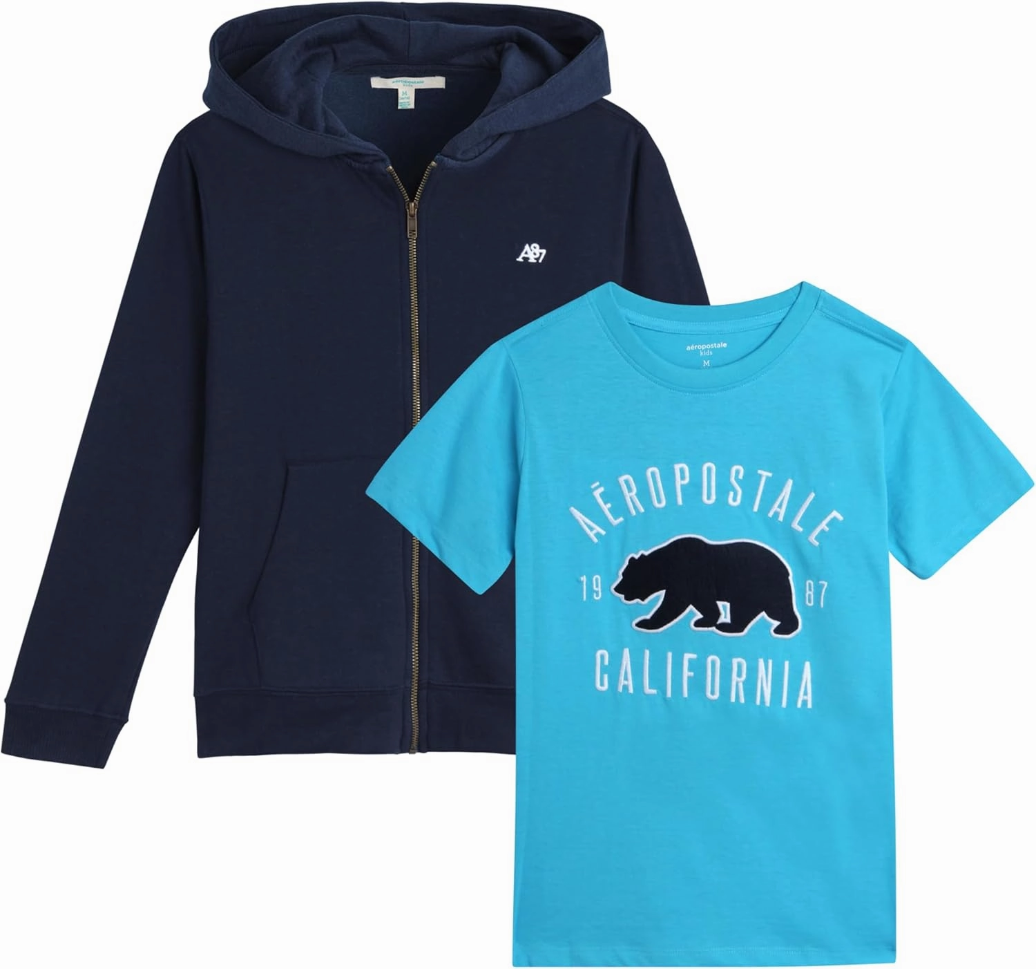 AEROPOSTALE Boys Zip Up Hoodie and Shirt Set - Kids Casual Hooded Sweatshirt and Short Sleeve T-Shirt for Boys (4-16)
