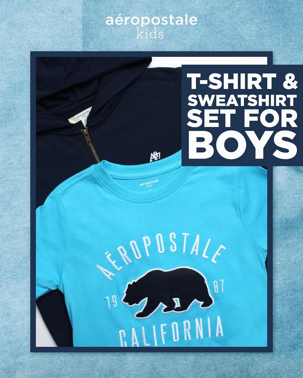 AEROPOSTALE Boys Zip Up Hoodie and Shirt Set - Kids Casual Hooded Sweatshirt and Short Sleeve T-Shirt for Boys (4-16)