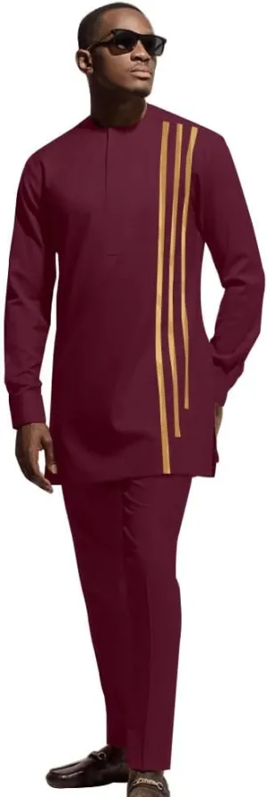African Men‘s Party Suit Two Pieces Set Dashiki Shirt Pant Tracksuit Long Sleeve Outfit